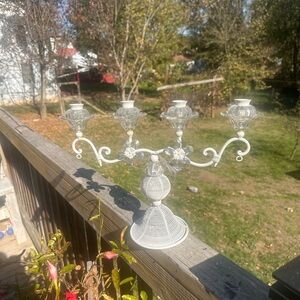 White Patina Romantic Candelabra Candlestick Holder Crystal Embellishments NWT
